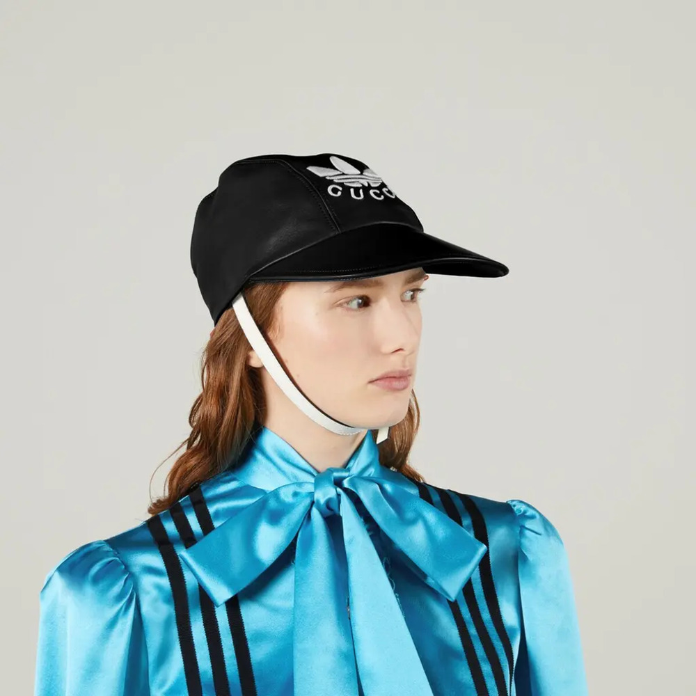 GUCCI X ADIDAS Black Calfskin Trefoil Stefanos Baseball Hat (Size S) RRP $870